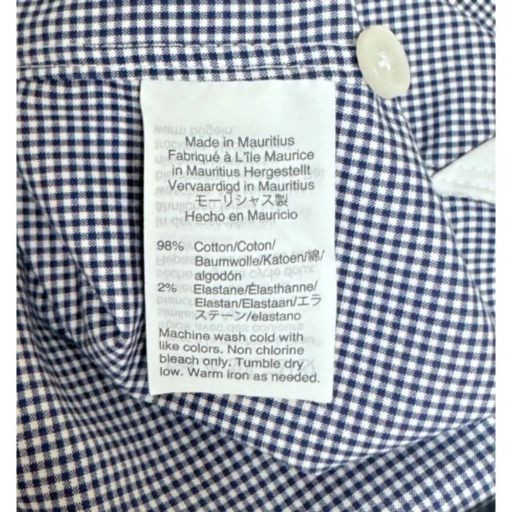 J.Crew Ludlow Button Up Shirt Mens Sz 16.5/35 Navy Gingham Check Long Sleeve
